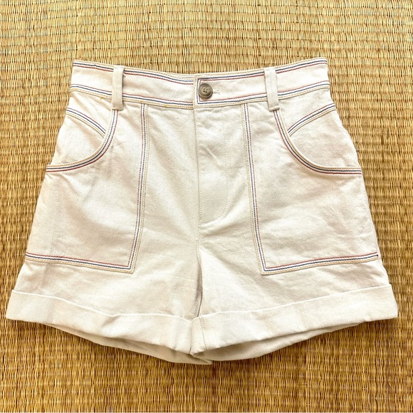 Madewell 70s Rainbow-Stitched Canvas Chase Highrise Patchpocket Shorts Cloud - Picture 3 of 9